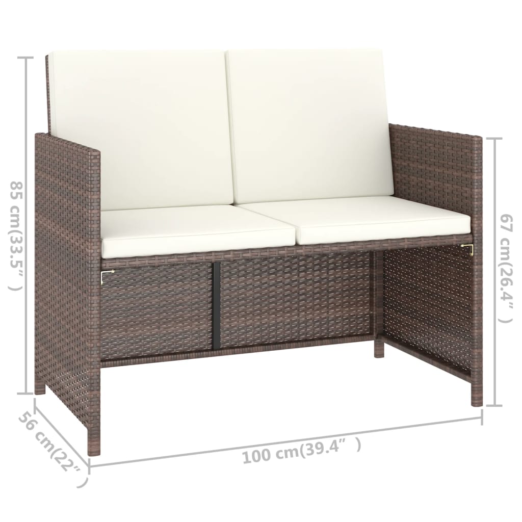 Set da Pranzo da Giardino 6 pz con Cuscini Polyrattan Marrone