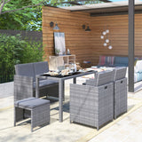 Set da Pranzo da Giardino 6 pz con Cuscini in Polyrattan Grigio