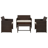 Set Divani da Giardino 4 pz con Cuscini in Polyrattan Marrone