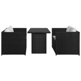 Set Divani da Giardino 3 pz con Cuscini in Polyrattan Nero