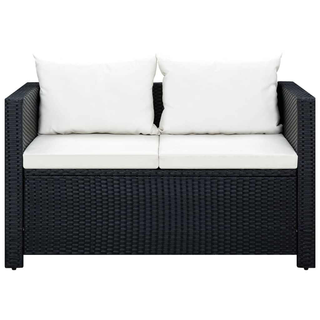 Set Divani da Giardino 3 pz con Cuscini in Polyrattan Nero