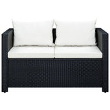 Set Divani da Giardino 3 pz con Cuscini in Polyrattan Nero