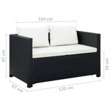 Set Divani da Giardino 3 pz con Cuscini in Polyrattan Nero