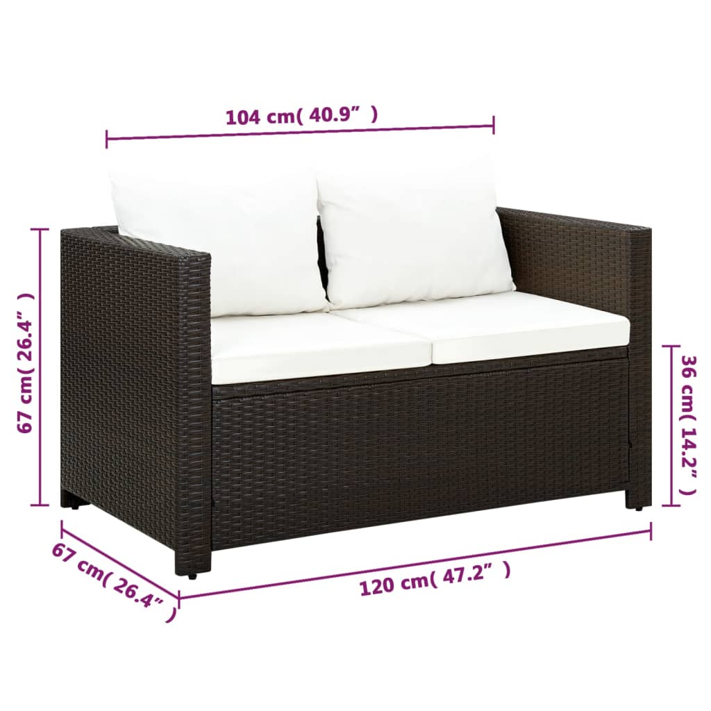 Set da Bistrot 3 pz con Cuscini in Polyrattan Marone