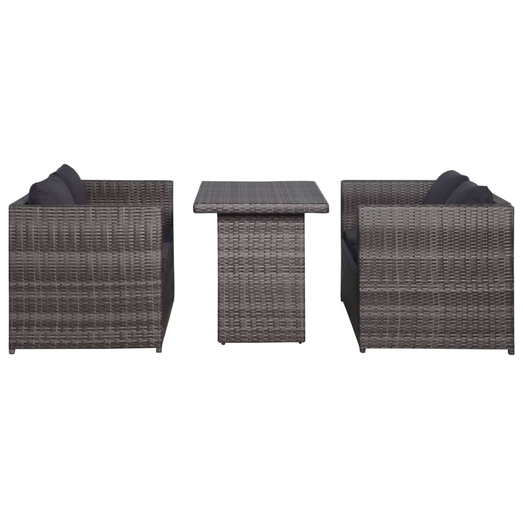 Set da Bistrot 3 pz con Cuscini in Polyrattan Grigio