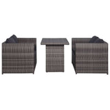 Set da Bistrot 3 pz con Cuscini in Polyrattan Grigio