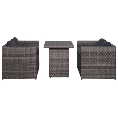 Set da Bistrot 3 pz con Cuscini in Polyrattan Grigio