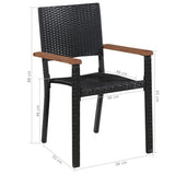 Set da Pranzo da Giardino 5 pz in Polyrattan e Acacia Nero