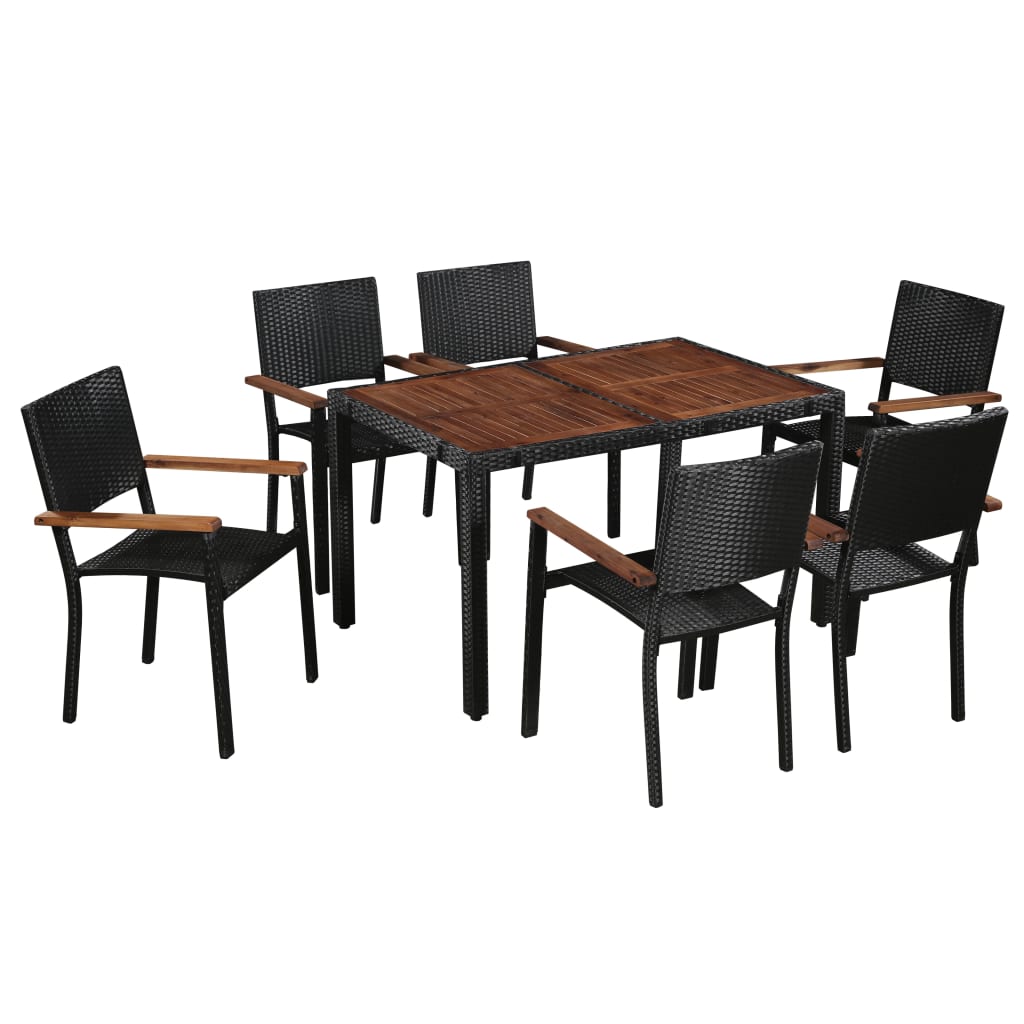 Set da Pranzo da Giardino 7 pz in Polyrattan e Acacia Nero