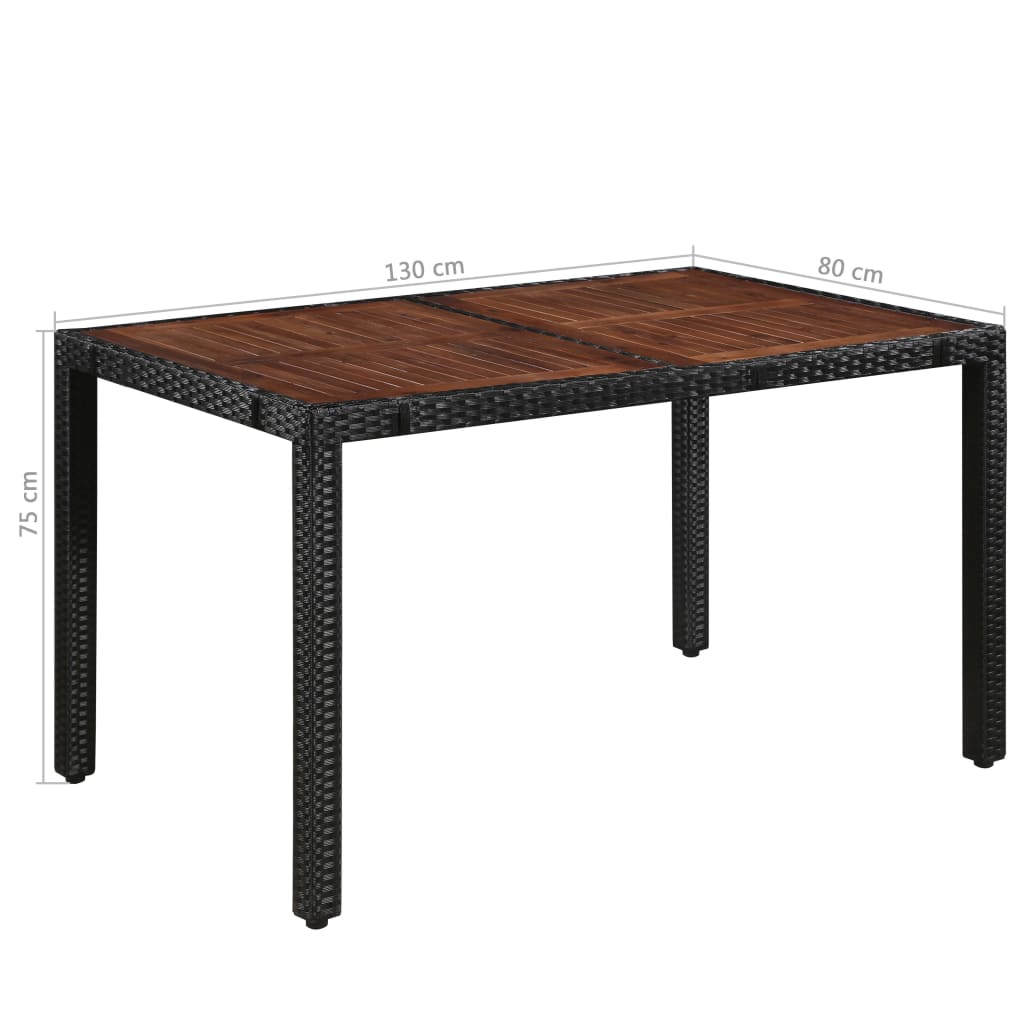 Set da Pranzo da Giardino 7 pz in Polyrattan e Acacia Nero