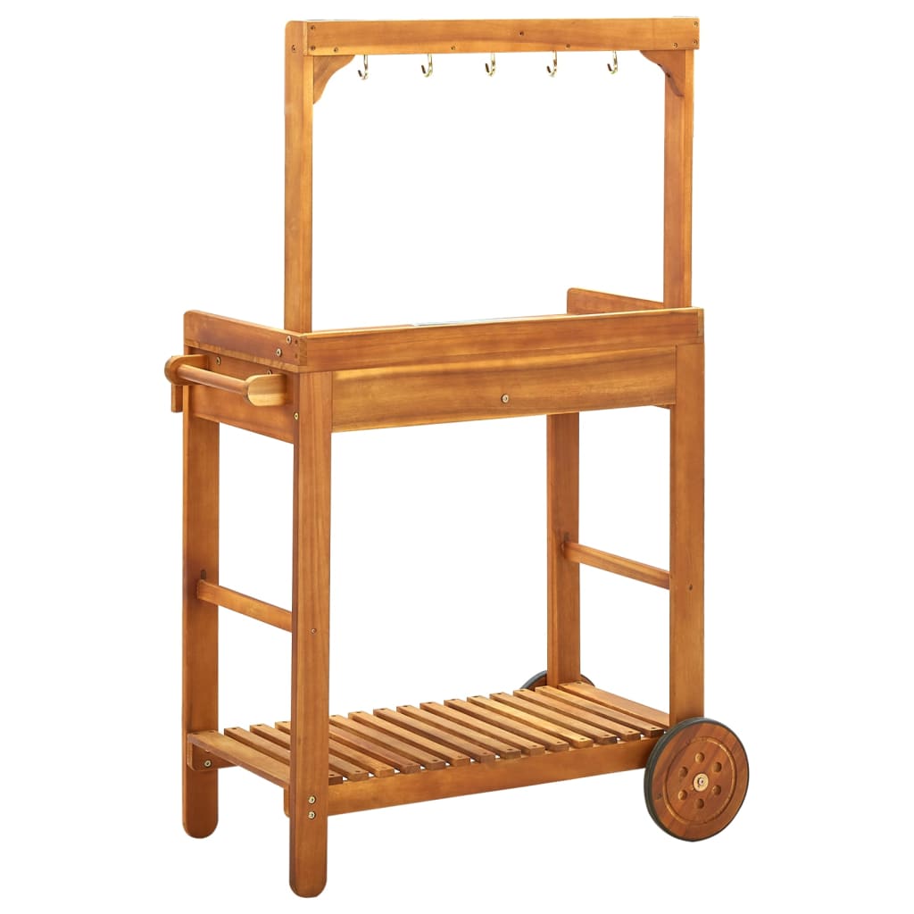 Carrello da Cucina da Giardino in Acacia 92x43,5x141,5 cm