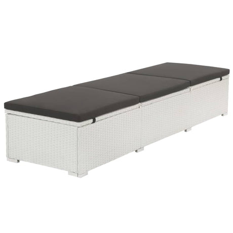 Lettino Prendisole con Cuscino in Polyrattan Bianco