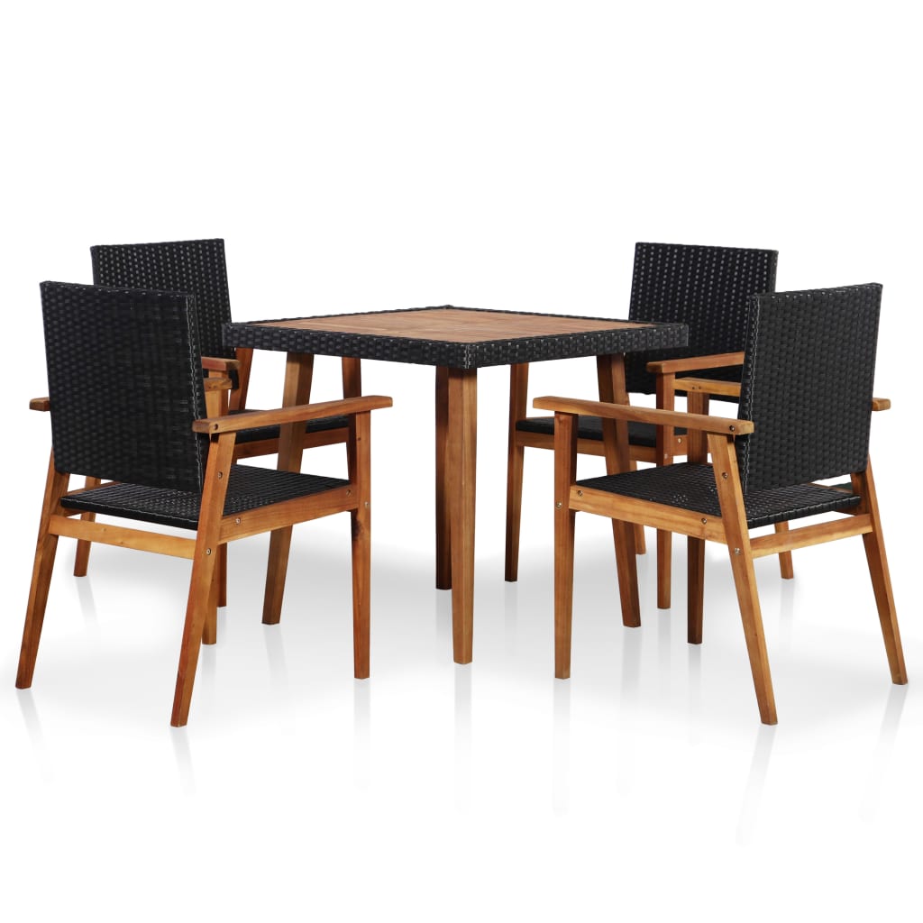 Set da Pranzo da Giardino 5 pz in Polyrattan Nero e Marrone