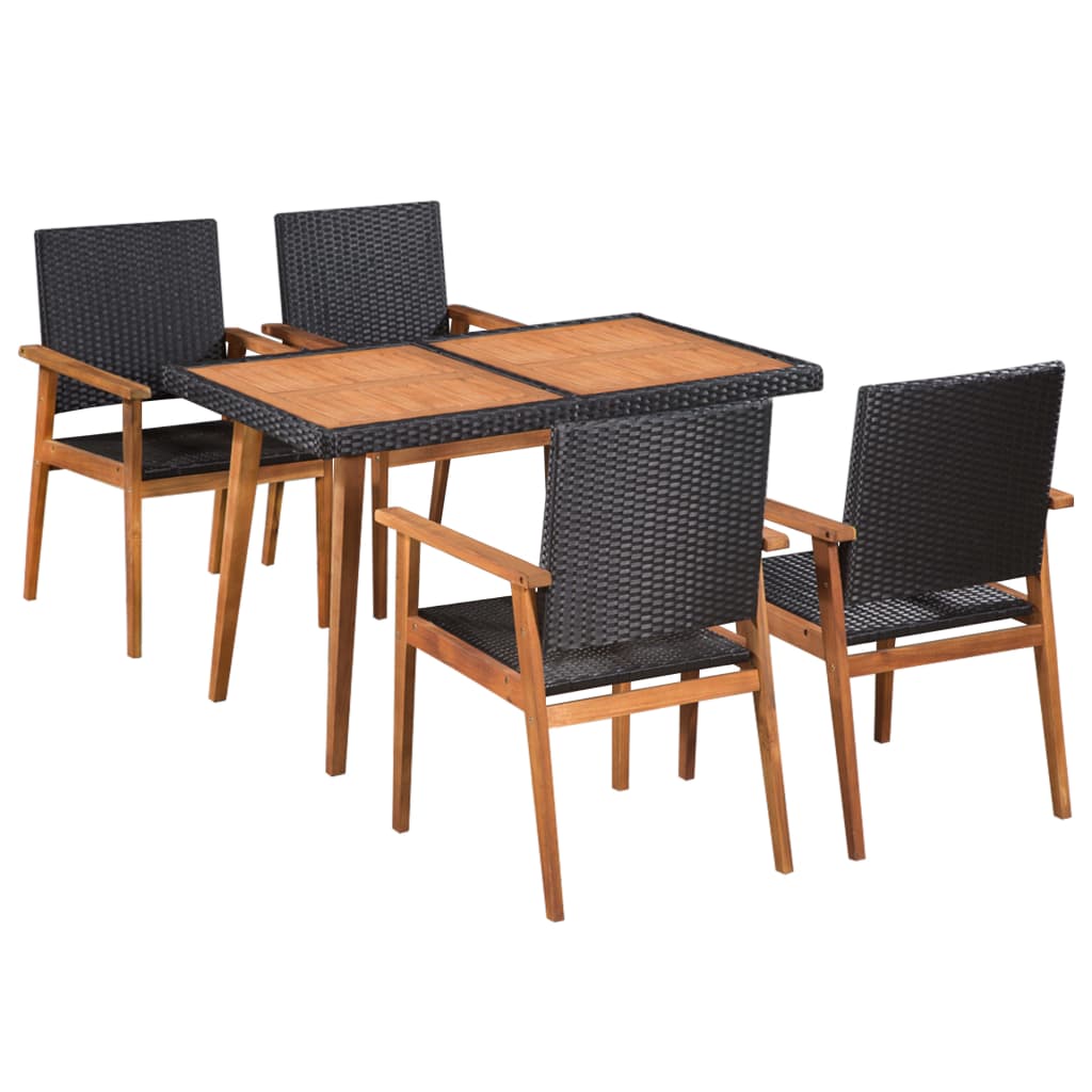 Set da Pranzo da Giardino 5 pz in Polyrattan Nero e Marrone