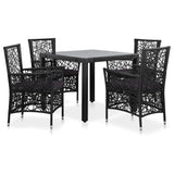 Set da Pranzo da Giardino 5 pz in Polyrattan Nero