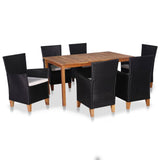 Set da Pranzo da Giardino 7 pz in Polyrattan Nero e Marrone