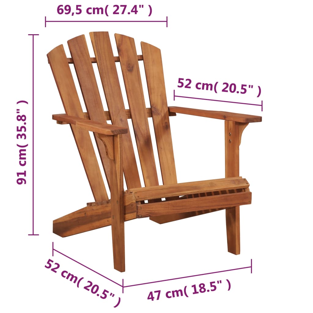 Sedia da Giardino Adirondack in Legno Massello di Acacia