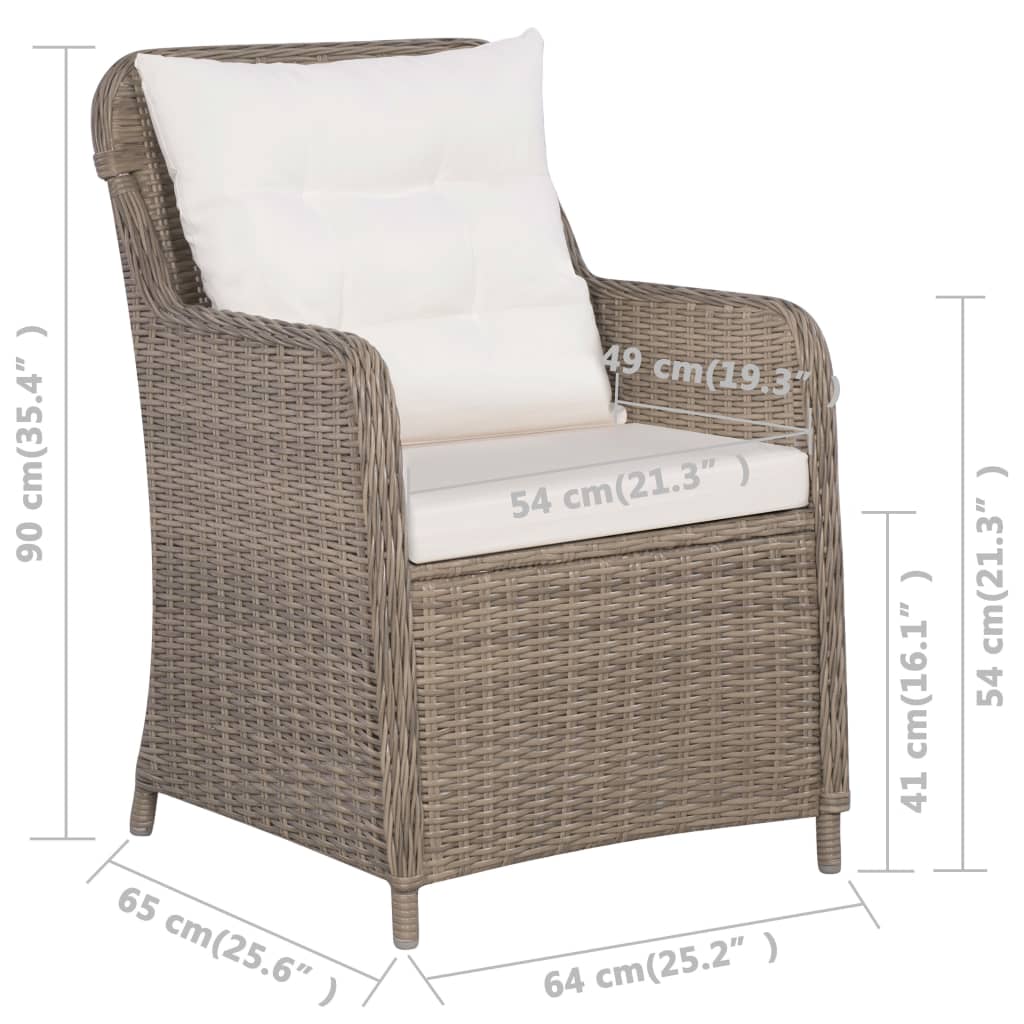 Sedie da Esterno con Cuscini 2 pz in Polyrattan Marrone