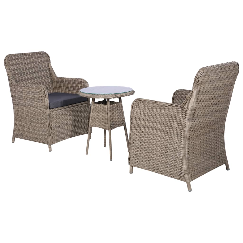 Set da Bistro 3 pz con Cuscini in Polyrattan Marrone