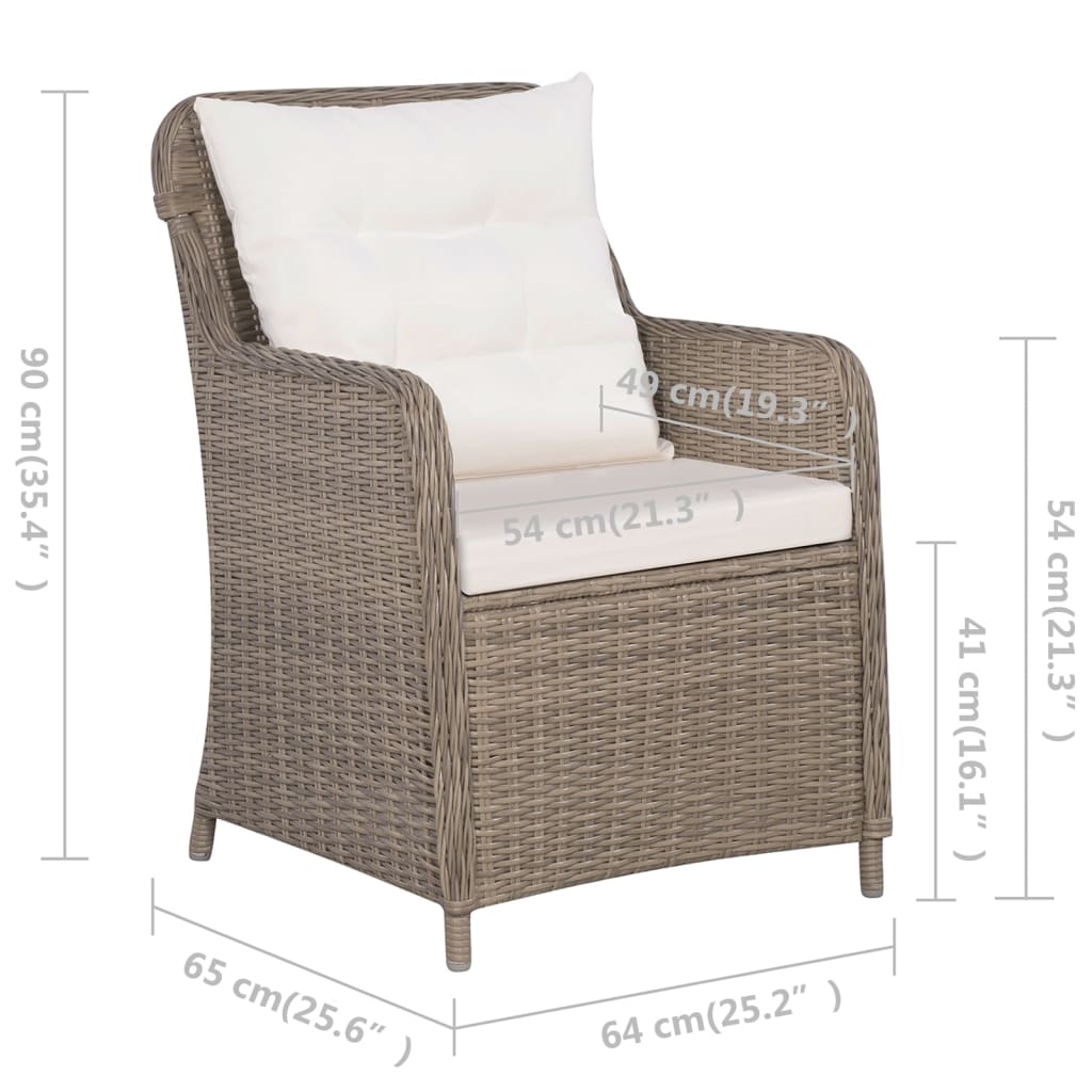 Set da Bistro 3 pz con Cuscini in Polyrattan Marrone