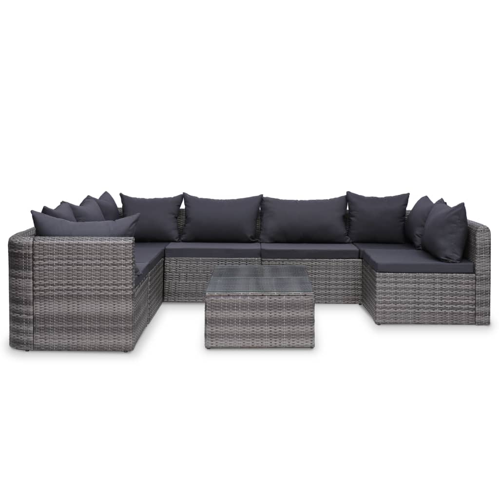 Set Divani da Giardino 8 pz con Cuscini in Polyrattan Grigio