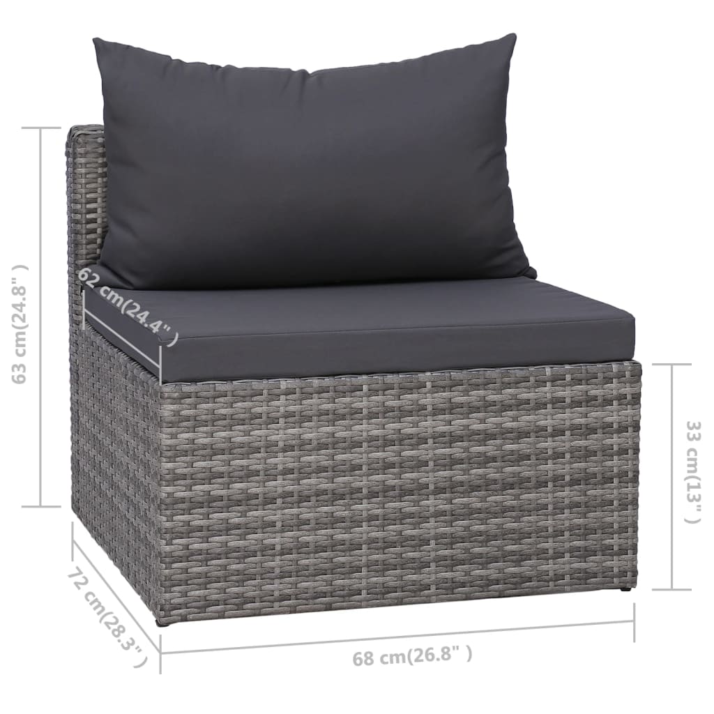 Set Divani da Giardino 8 pz con Cuscini in Polyrattan Grigio