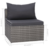 Set Divani da Giardino 8 pz con Cuscini in Polyrattan Grigio