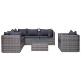 Set Divani da Giardino 7 pz con Cuscini in Polyrattan Grigio