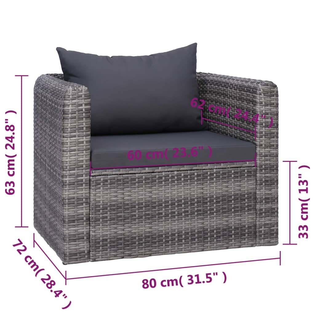 Set Divani da Giardino 7 pz con Cuscini in Polyrattan Grigio