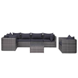 Set Divani da Giardino 7 pz con Cuscini in Polyrattan Grigio