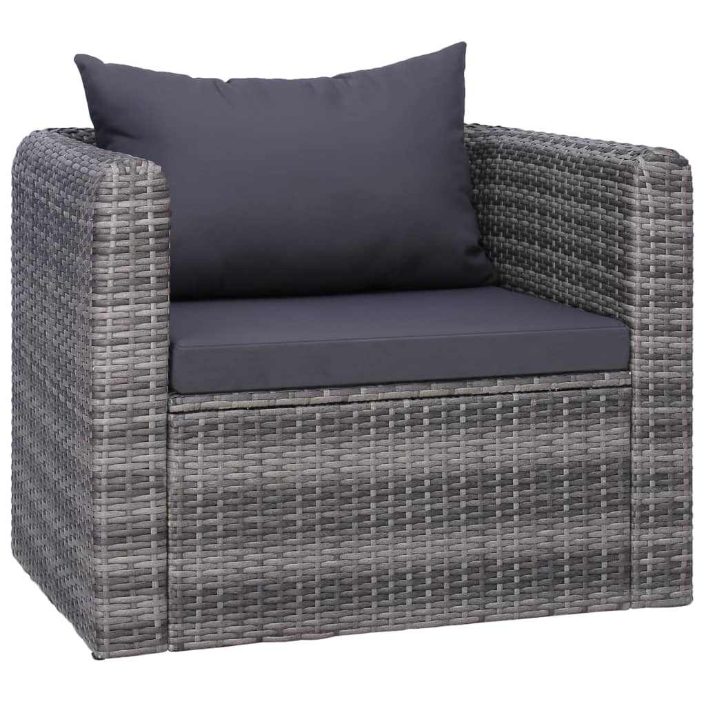 Set Divani da Giardino 7 pz con Cuscini in Polyrattan Grigio