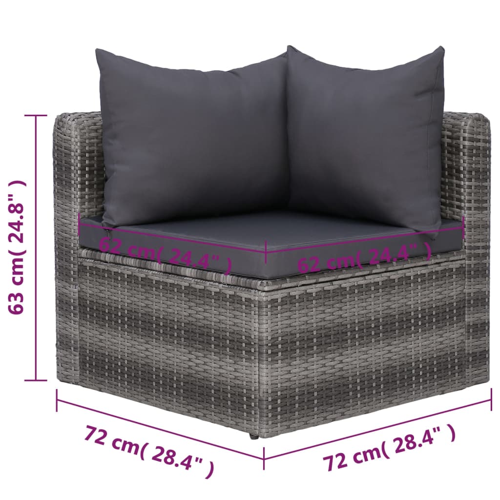 Set Divani da Giardino 7 pz con Cuscini in Polyrattan Grigio