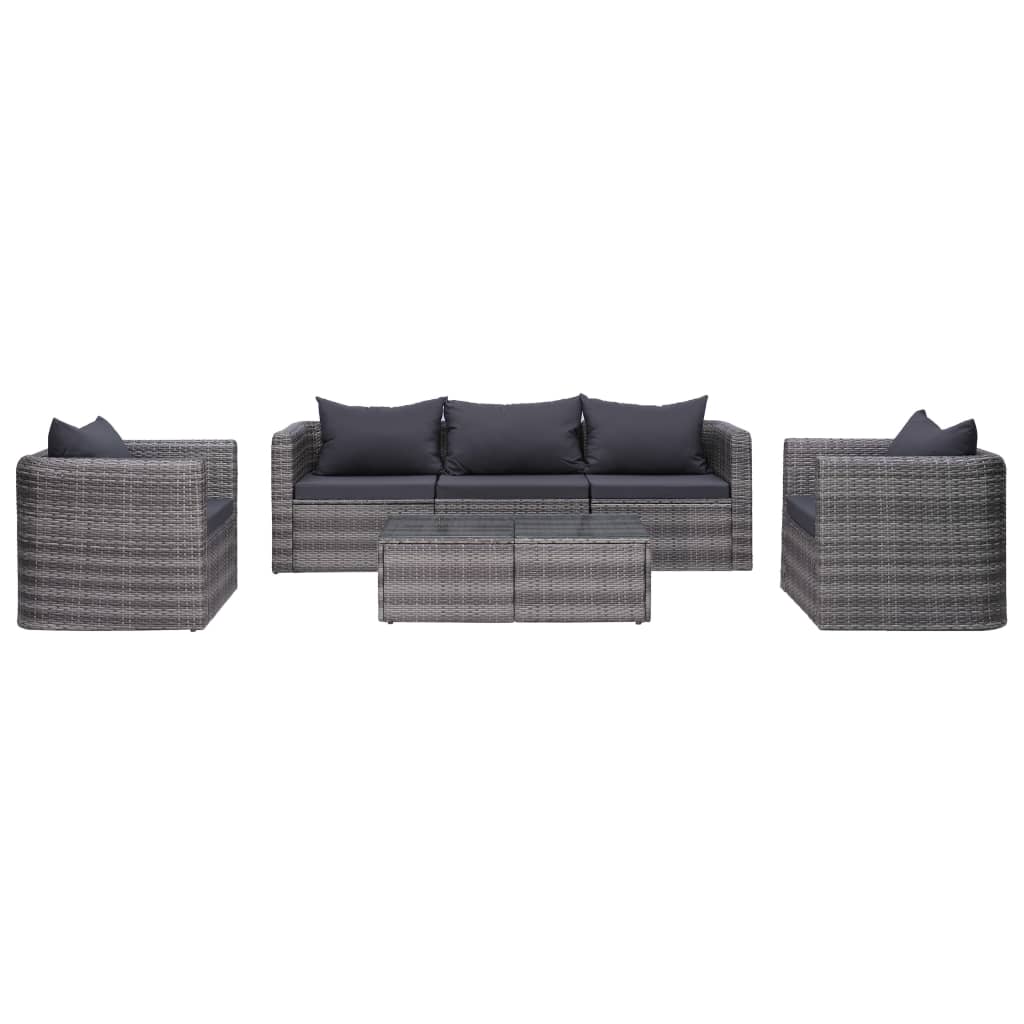 Set Divani da Giardino 6 pz con Cuscini in Polyrattan Grigio