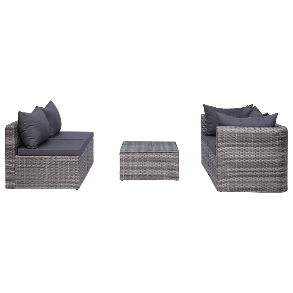 Set Divani da Giardino 5 pz con Cuscini in Polyrattan Grigio