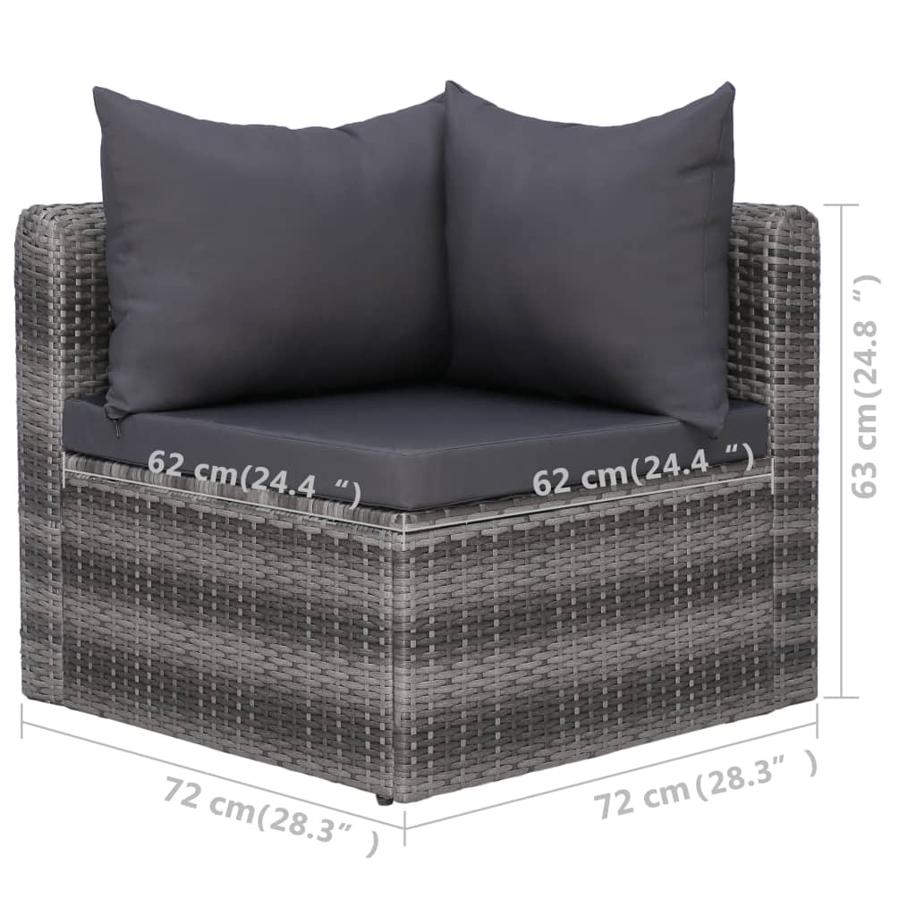 Set Divani da Giardino 5 pz con Cuscini in Polyrattan Grigio