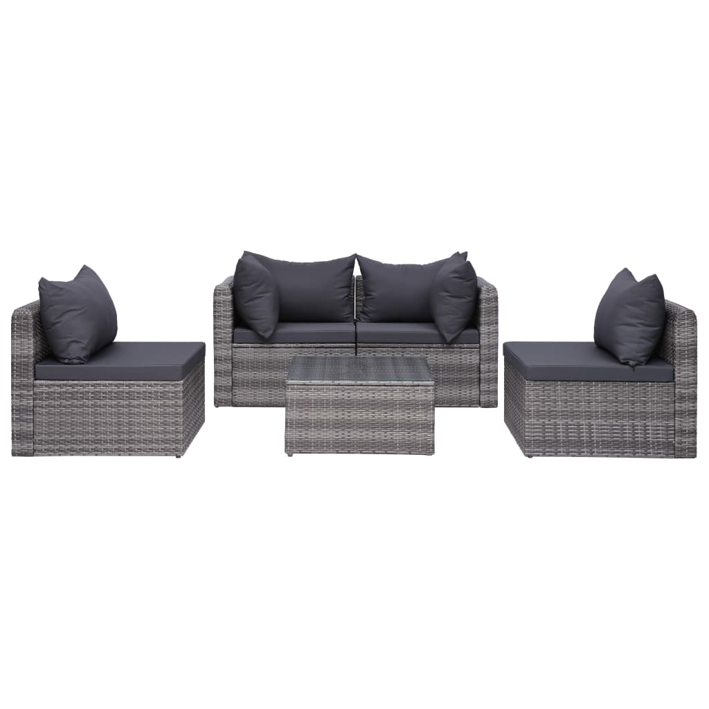 Set Divani da Giardino 5 pz con Cuscini in Polyrattan Grigio