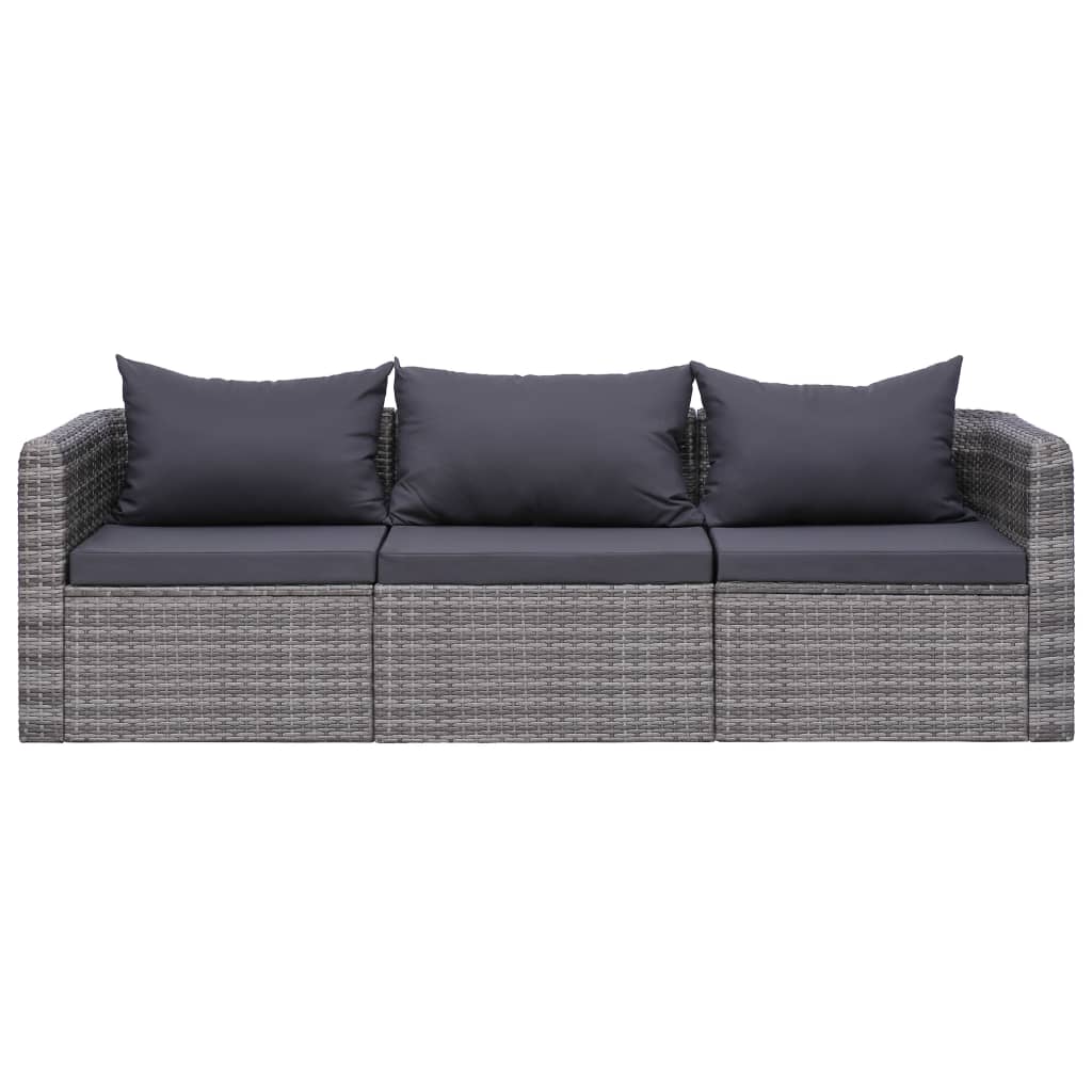 Set Divani da Giardino 3 pz con Cuscini Grigio in Polyrattan