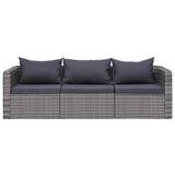 Set Divani da Giardino 3 pz con Cuscini Grigio in Polyrattan