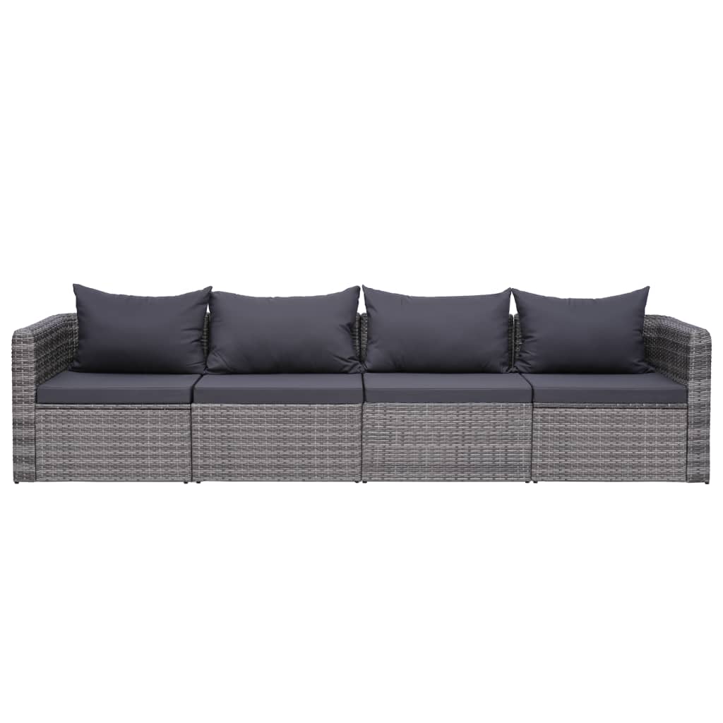 Set Divani da Giardino 4 pz con Cuscini Grigio in Polyrattan