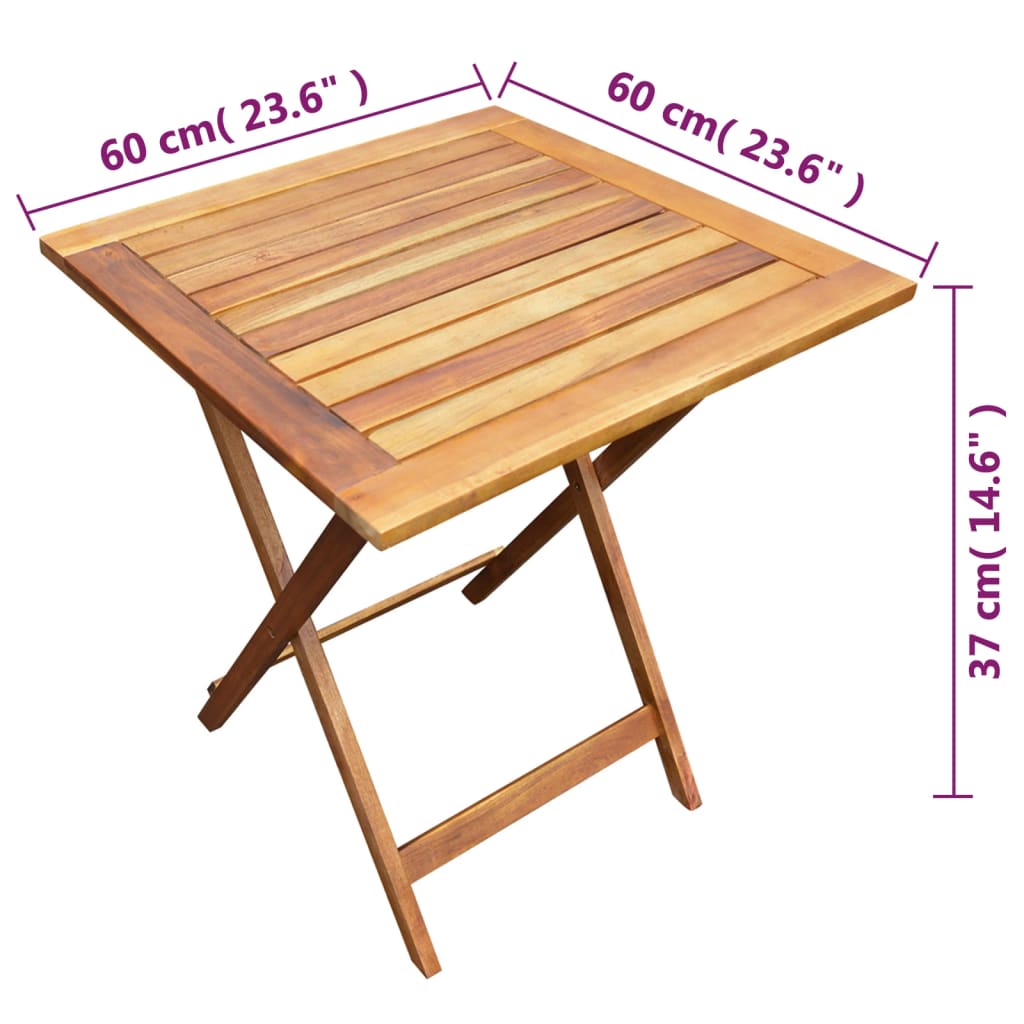 Set da Bistrot 3 pz Pieghevole in Legno Massello di Acacia