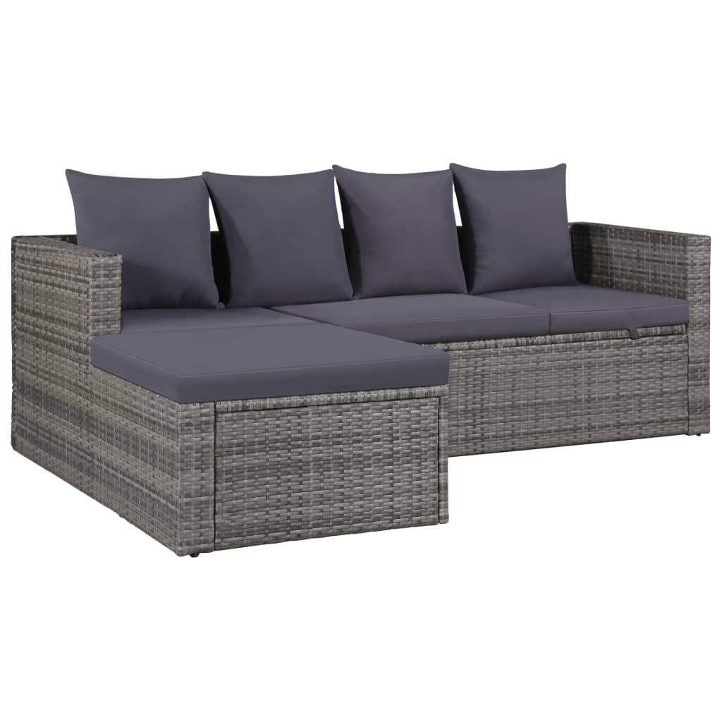 Set Divani da Giardino 4 pz con Cuscini in Polyrattan Grigio