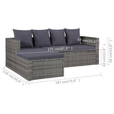 Set Divani da Giardino 4 pz con Cuscini in Polyrattan Grigio