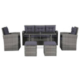 Set Divani da Giardino 6 pz con Cuscini in Polyrattan Grigio