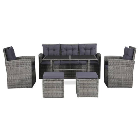 Set Divani da Giardino 6 pz con Cuscini in Polyrattan Grigio