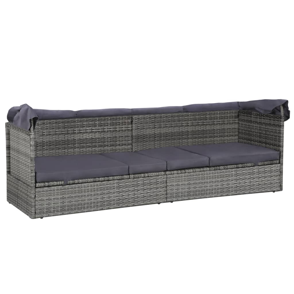 Lettino da Giardino con Tettuccio Grigio 205x62 cm Polyrattan