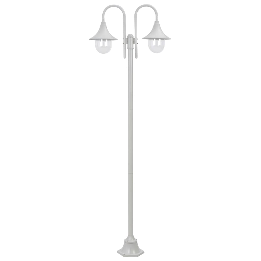 Lampione da Giardino E27 220 cm Alluminio 2 Lampade Bianco