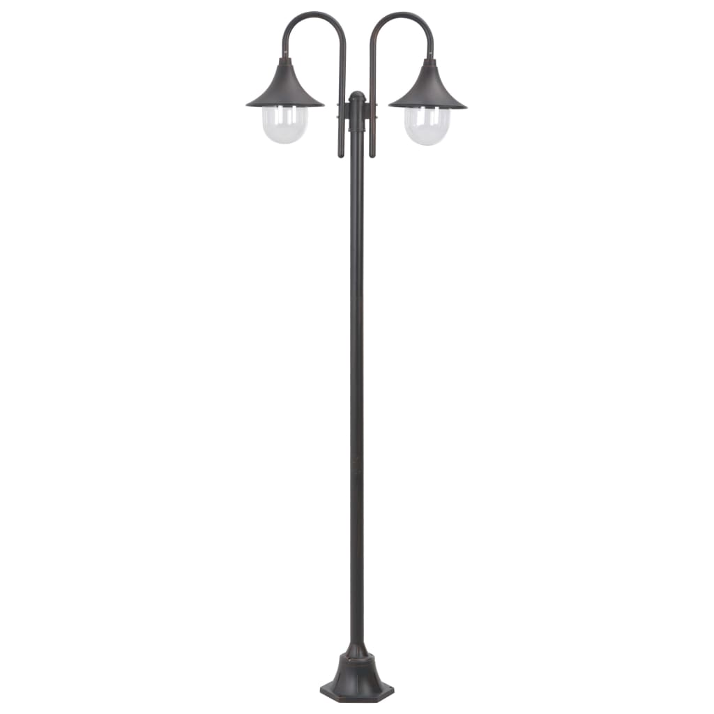 Lampione da Giardino E27 220 cm in Alluminio 2 Lampade Bronzo