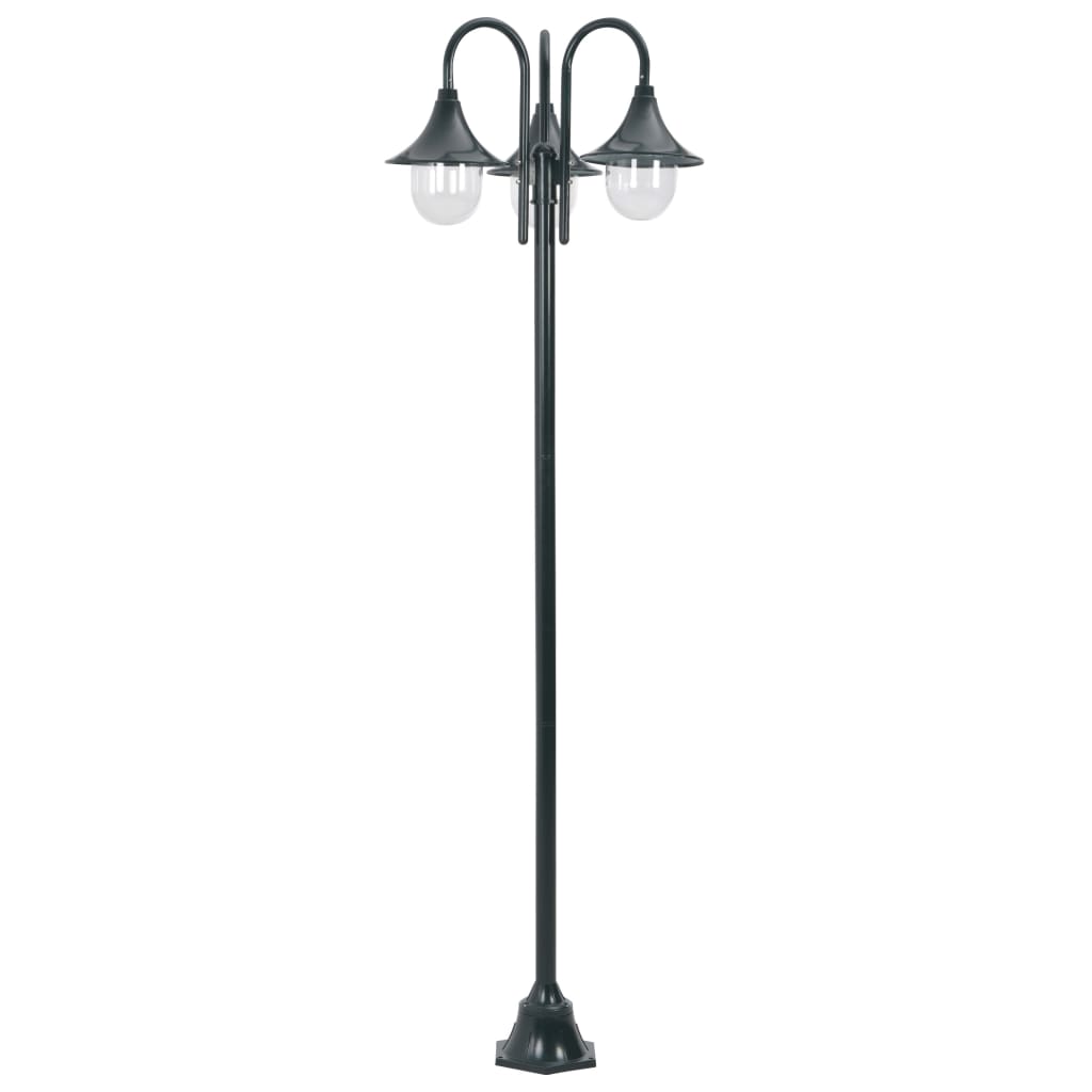 Lampione da Giardino E27 220 cm Alluminio 3 Lampade Verde Scuro