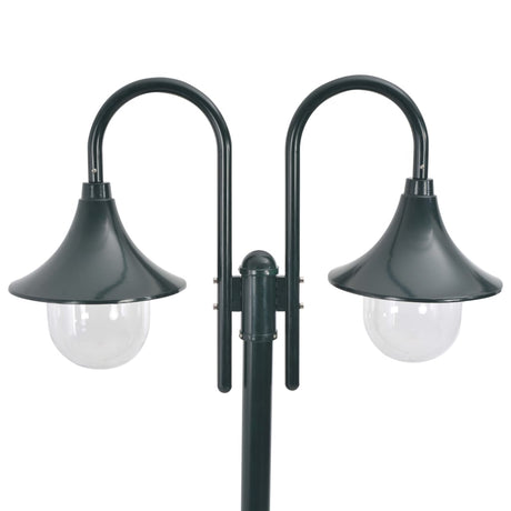 Lampione da Giardino E27 220 cm Alluminio 2 Lampade Verde Scuro