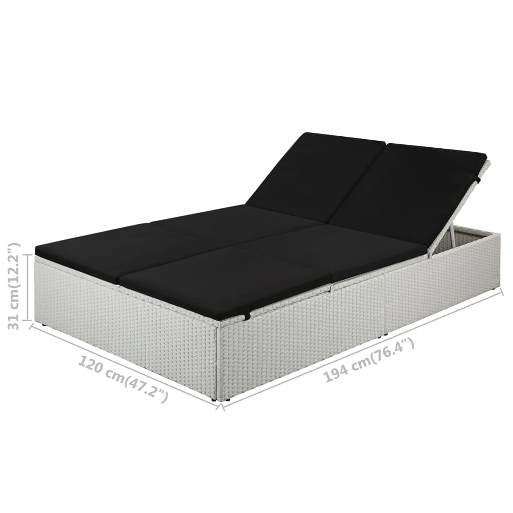 Lettino Prendisole con Cuscino in Polyrattan Nero